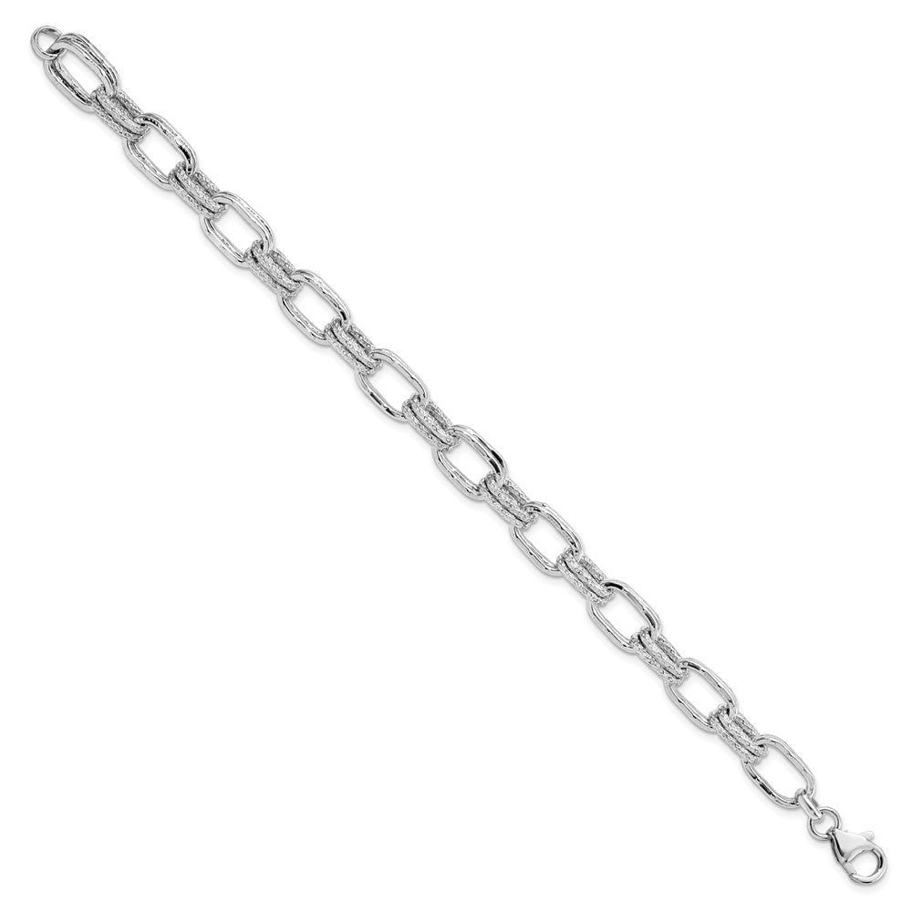7.5 Zoll Sterlingsilber Rhodiniert Poliert und Strukturiert Glieder Armband