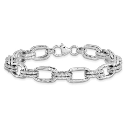 7.5 Zoll Sterlingsilber Rhodiniert Poliert und Strukturiert Glieder Armband