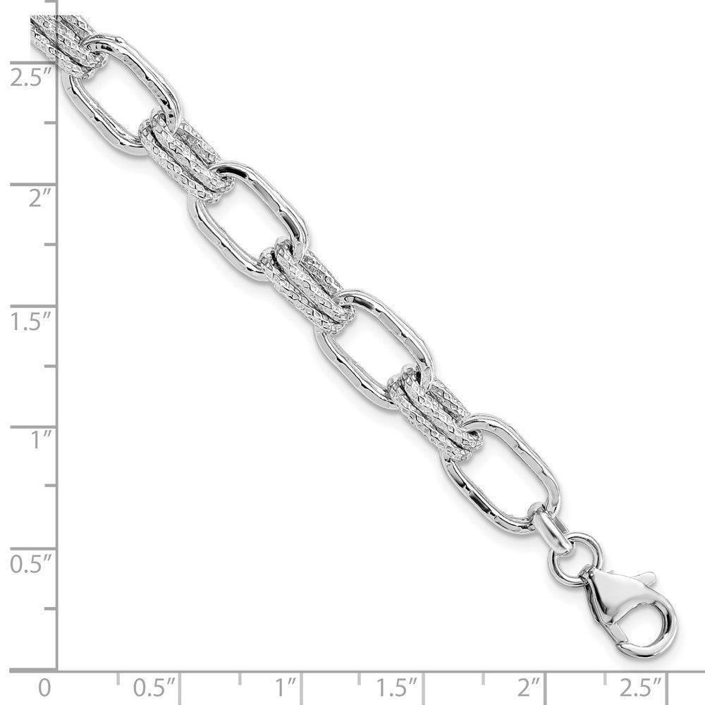 7.5 Zoll Sterlingsilber Rhodiniert Poliert und Strukturiert Glieder Armband