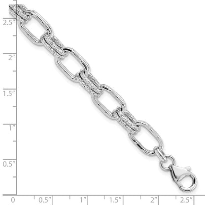 7.5 Zoll Sterlingsilber Rhodiniert Poliert und Strukturiert Glieder Armband