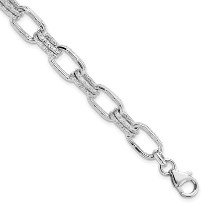 7.5 Zoll Sterlingsilber Rhodiniert Poliert und Strukturiert Glieder Armband
