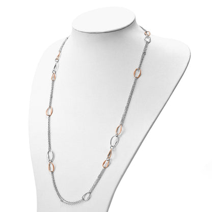 Sterlingsilber Rhodiniert/rose-plat Scratch-finish 2- Halskette