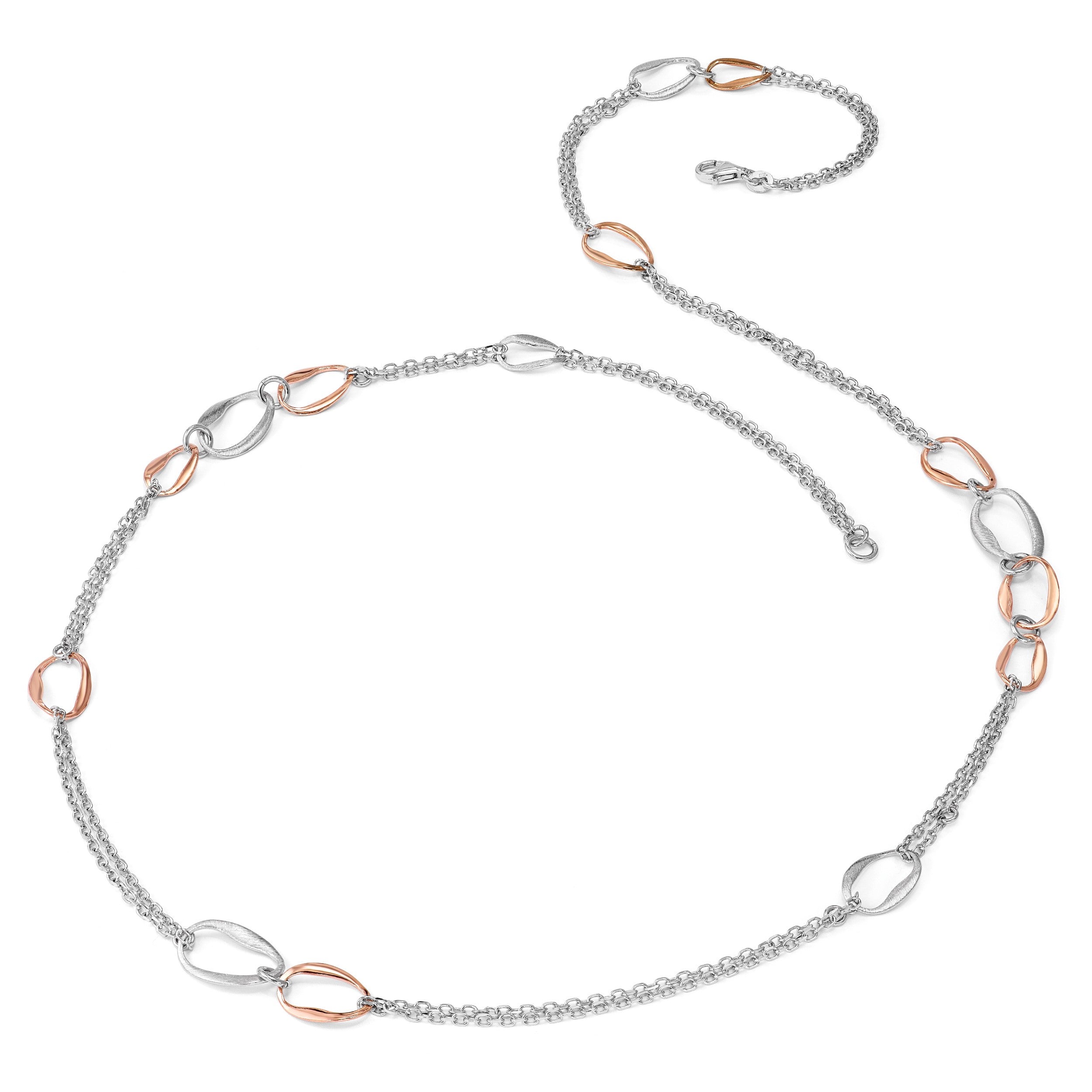 Sterlingsilber Rhodiniert/rose-plat Scratch-finish 2- Halskette