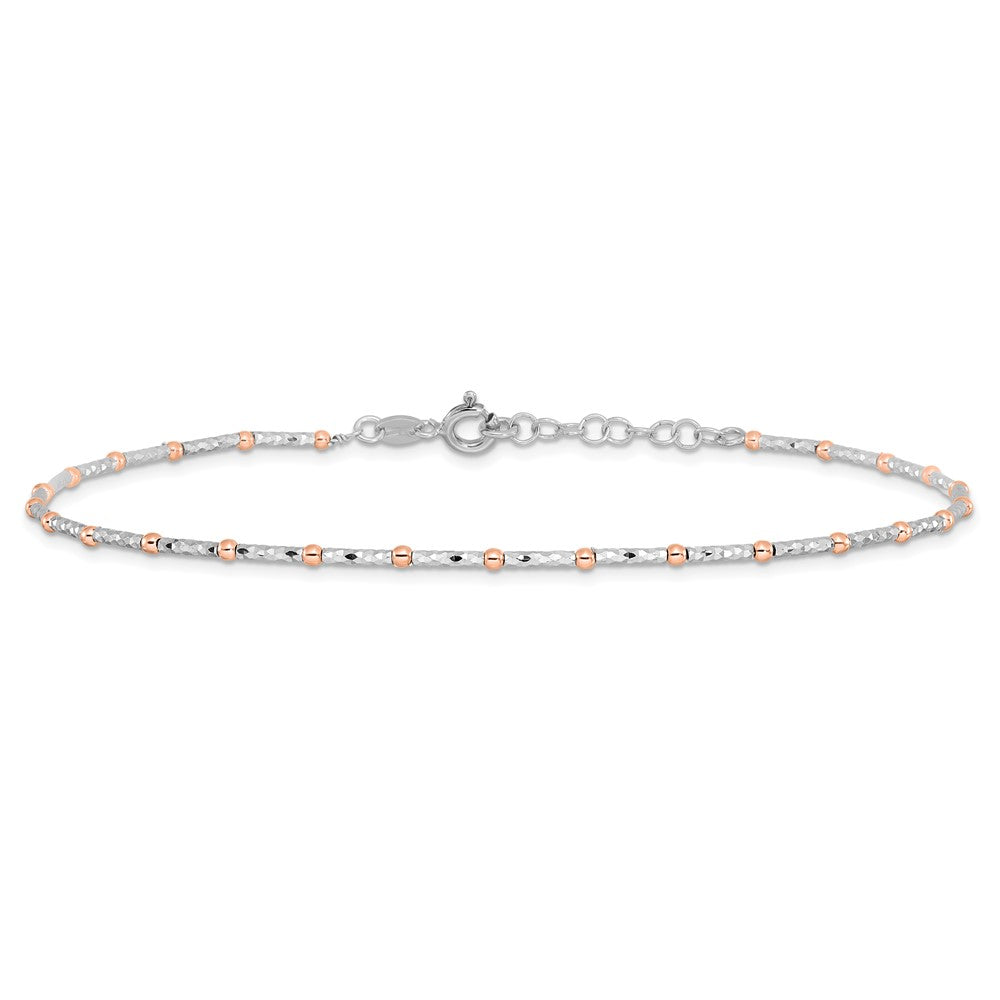 Sterlingsilber Rose Glanz-beschichtet Diamantiert mit Verlängerung. Kette Fußkettchen