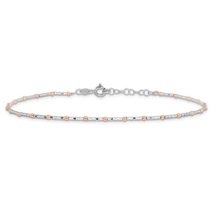 Sterlingsilber Rose Glanz-beschichtet Diamantiert mit Verlängerung. Kette Fußkettchen