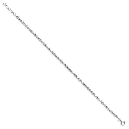Sterlingsilber Rhodium Diamantiert Gekugelt mit Verlängerung. Kette Fußkettchen