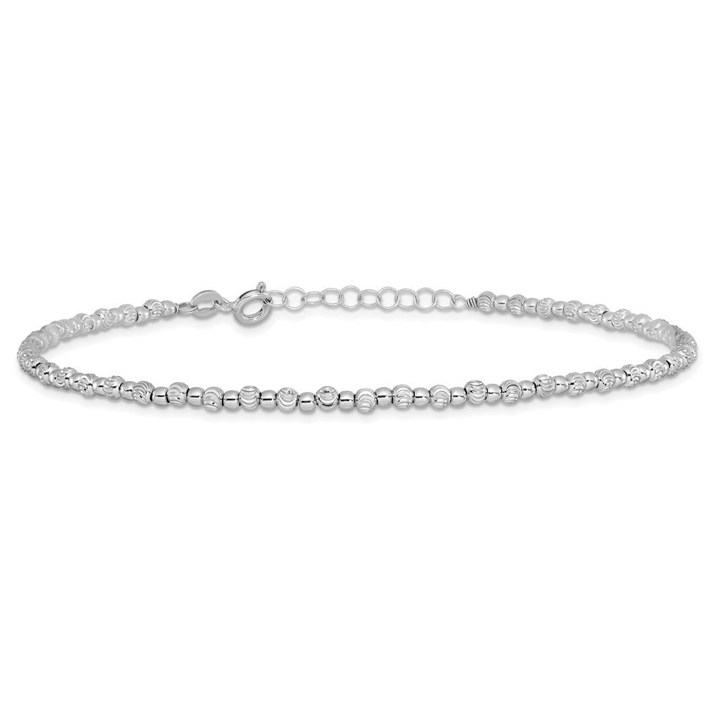 Sterlingsilber Rhodium Diamantiert Gekugelt mit Verlängerung. Kette Fußkettchen