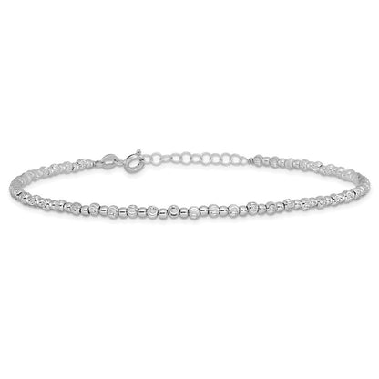 Sterlingsilber Rhodium Diamantiert Gekugelt mit Verlängerung. Kette Fußkettchen