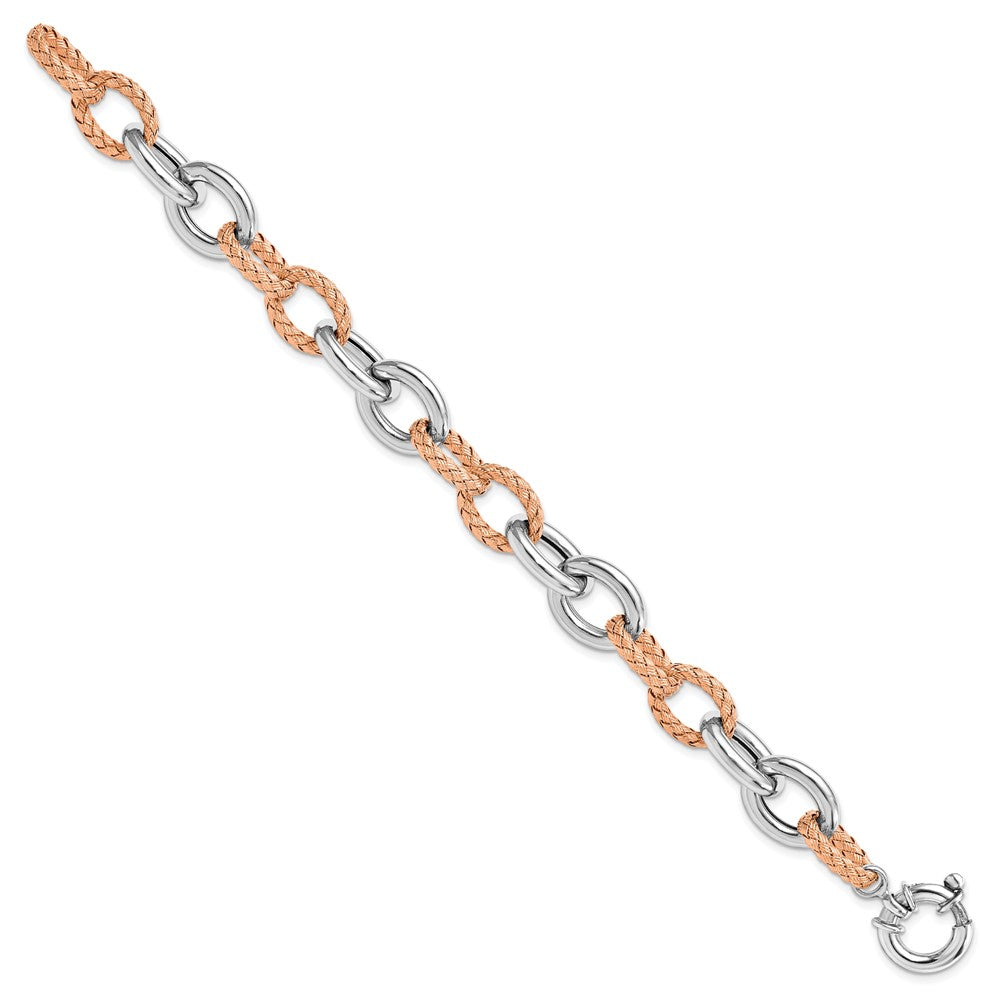 7.5 Zoll Sterlingsilber Roséfarben Poliert & Geflochten Glieder Armband