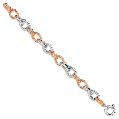7.5 Zoll Sterlingsilber Roséfarben Poliert & Geflochten Glieder Armband