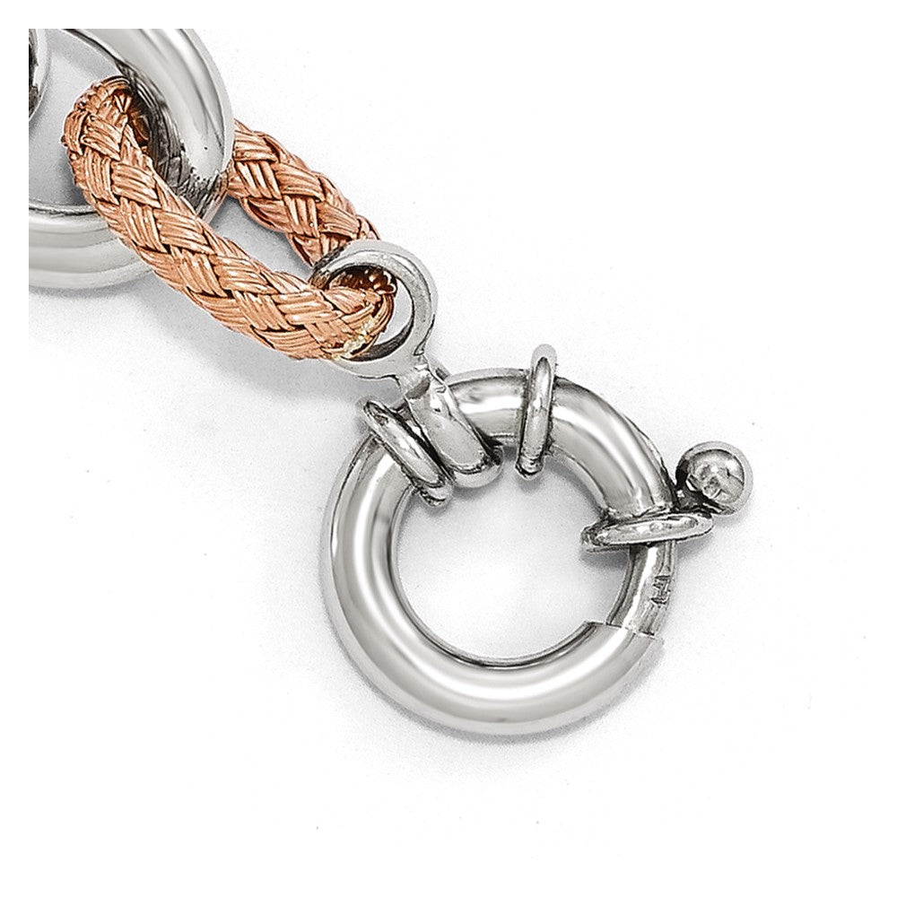7.5 Zoll Sterlingsilber Roséfarben Poliert & Geflochten Glieder Armband