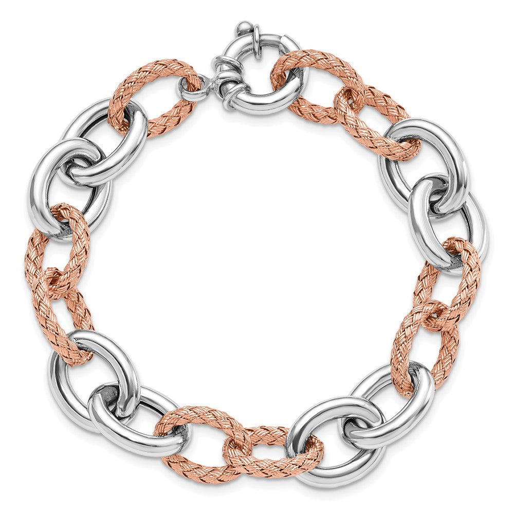 7.5 Zoll Sterlingsilber Roséfarben Poliert & Geflochten Glieder Armband
