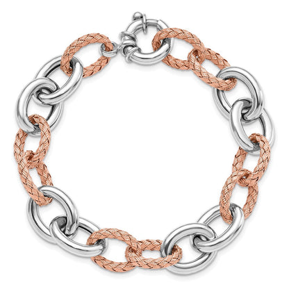 7.5 Zoll Sterlingsilber Roséfarben Poliert & Geflochten Glieder Armband