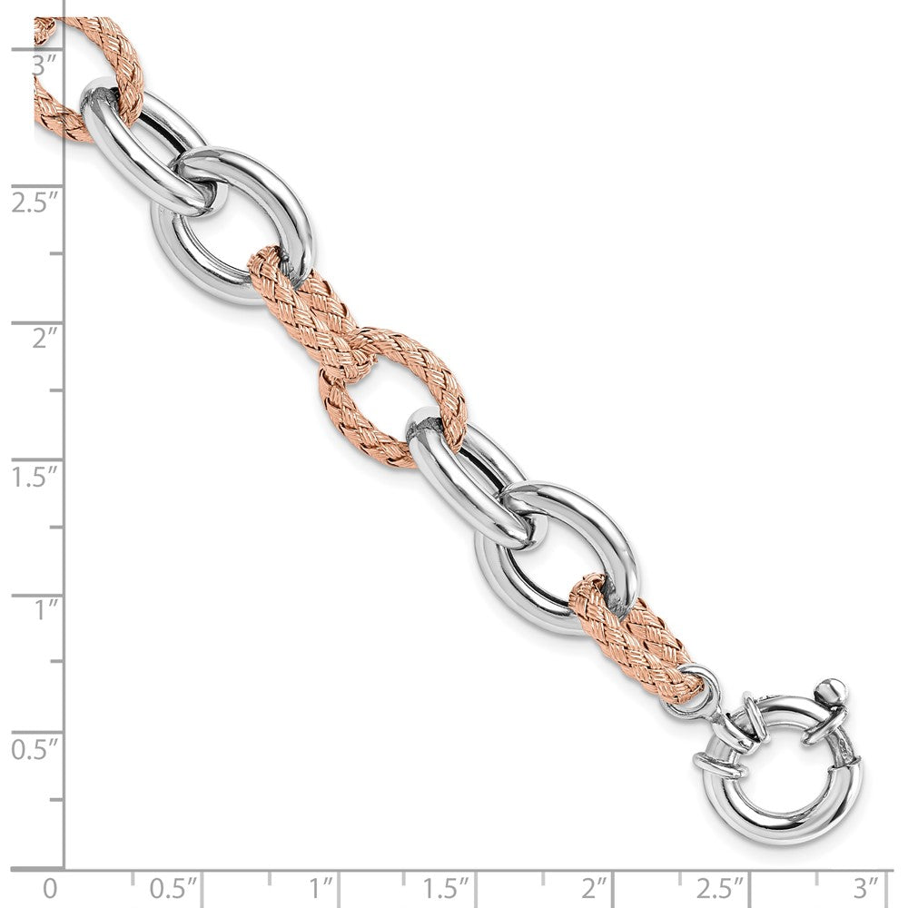 7.5 Zoll Sterlingsilber Roséfarben Poliert & Geflochten Glieder Armband