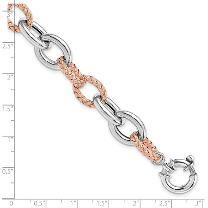 7.5 Zoll Sterlingsilber Roséfarben Poliert & Geflochten Glieder Armband