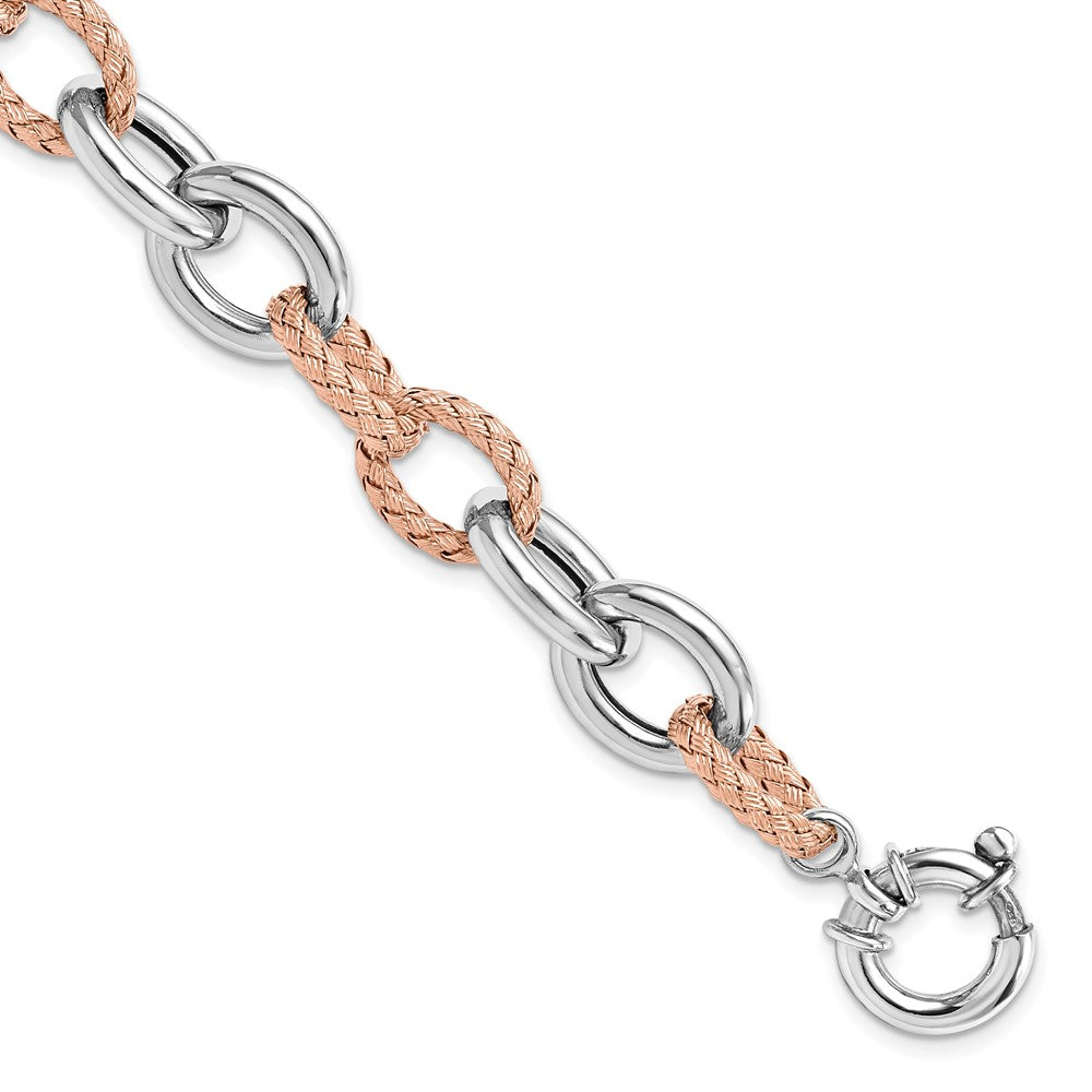 7.5 Zoll Sterlingsilber Roséfarben Poliert & Geflochten Glieder Armband