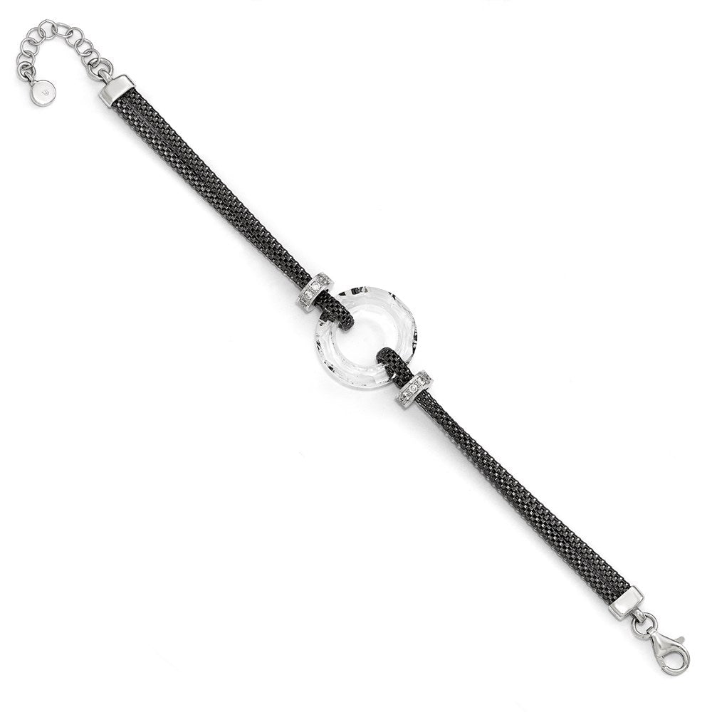 6.5 Zoll Sterlingsilber Blk-beschichtet Kristall Armband mit 1 Zoll Verlängerung.