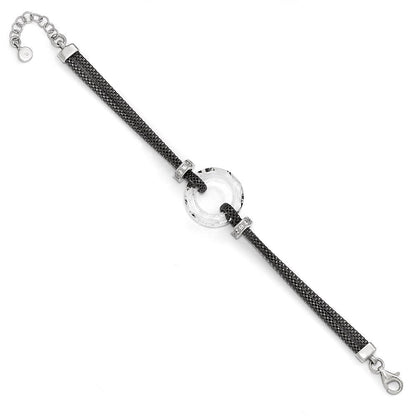6.5 Zoll Sterlingsilber Blk-beschichtet Kristall Armband mit 1 Zoll Verlängerung.