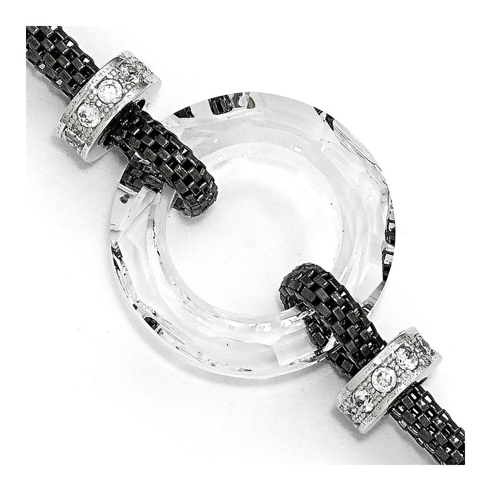 6.5 Zoll Sterlingsilber Blk-beschichtet Kristall Armband mit 1 Zoll Verlängerung.