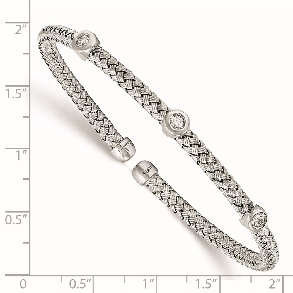 Sterlingsilber Rhodiniert Zirkonia Geflochten Flexibel Manschette