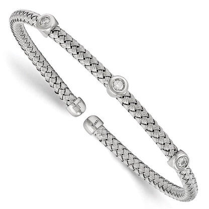Sterlingsilber Rhodiniert Zirkonia Geflochten Flexibel Manschette