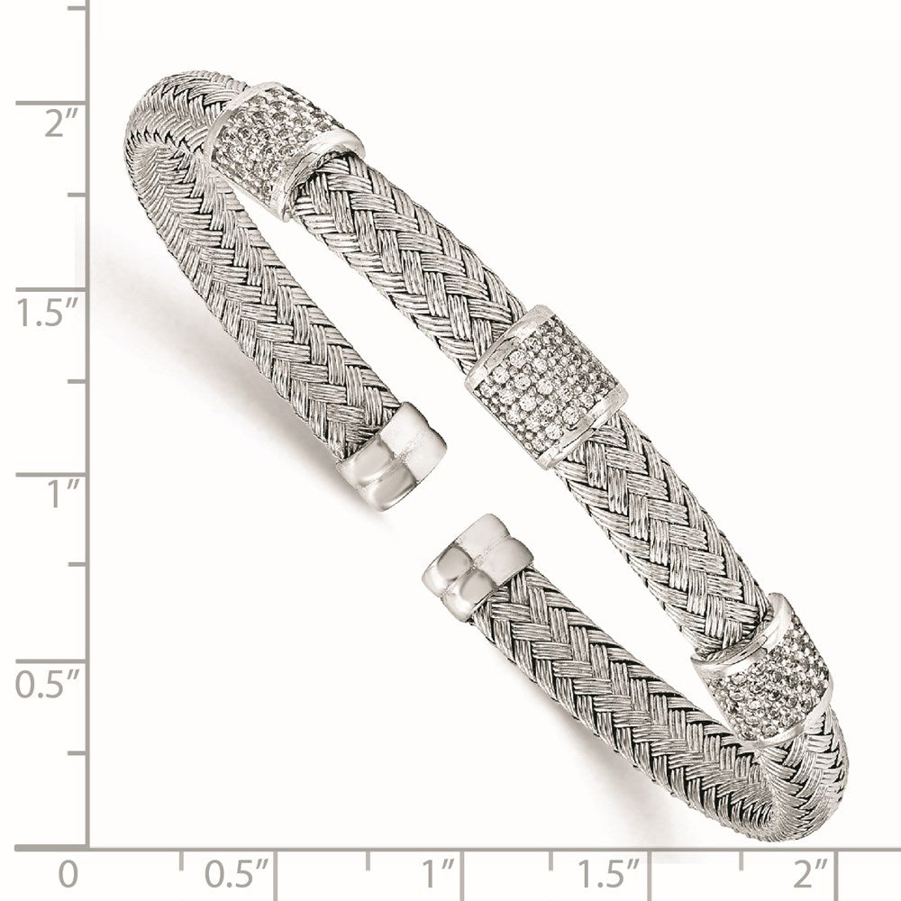 Sterlingsilber Rhodiniert Zirkonia Geflochten Flexibel Manschette