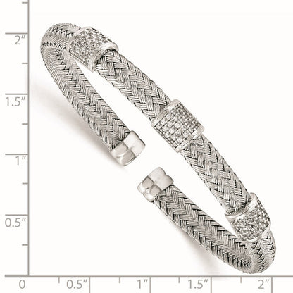 Sterlingsilber Rhodiniert Zirkonia Geflochten Flexibel Manschette