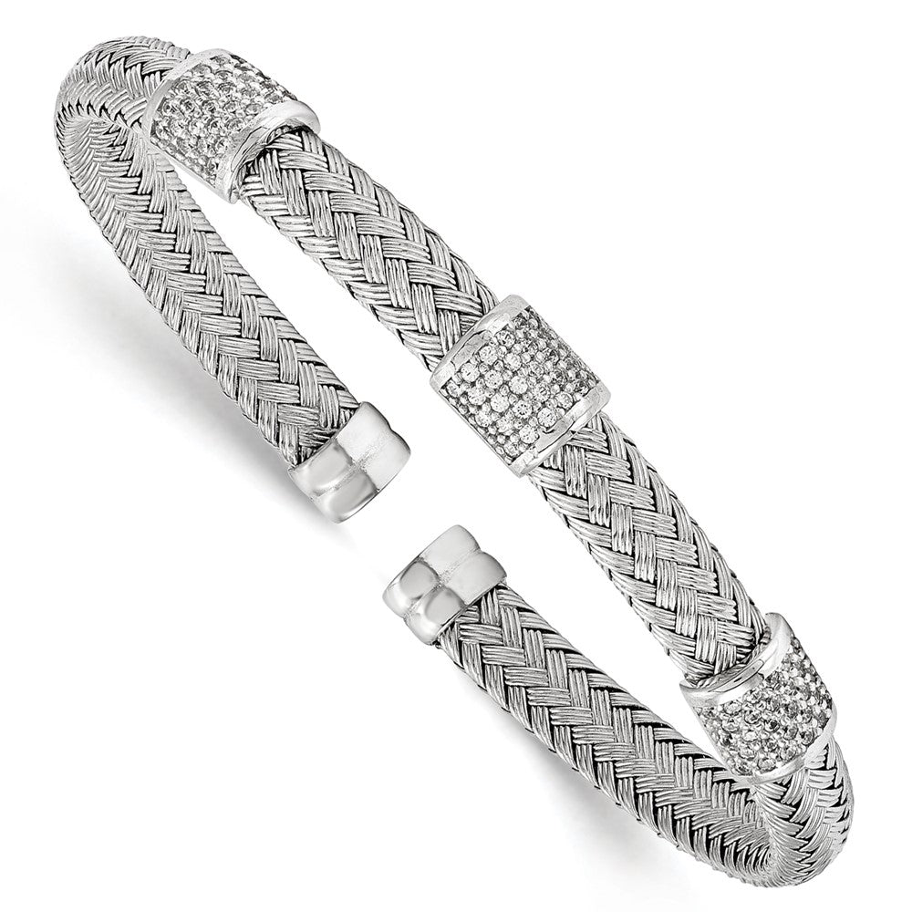 Sterlingsilber Rhodiniert Zirkonia Geflochten Flexibel Manschette