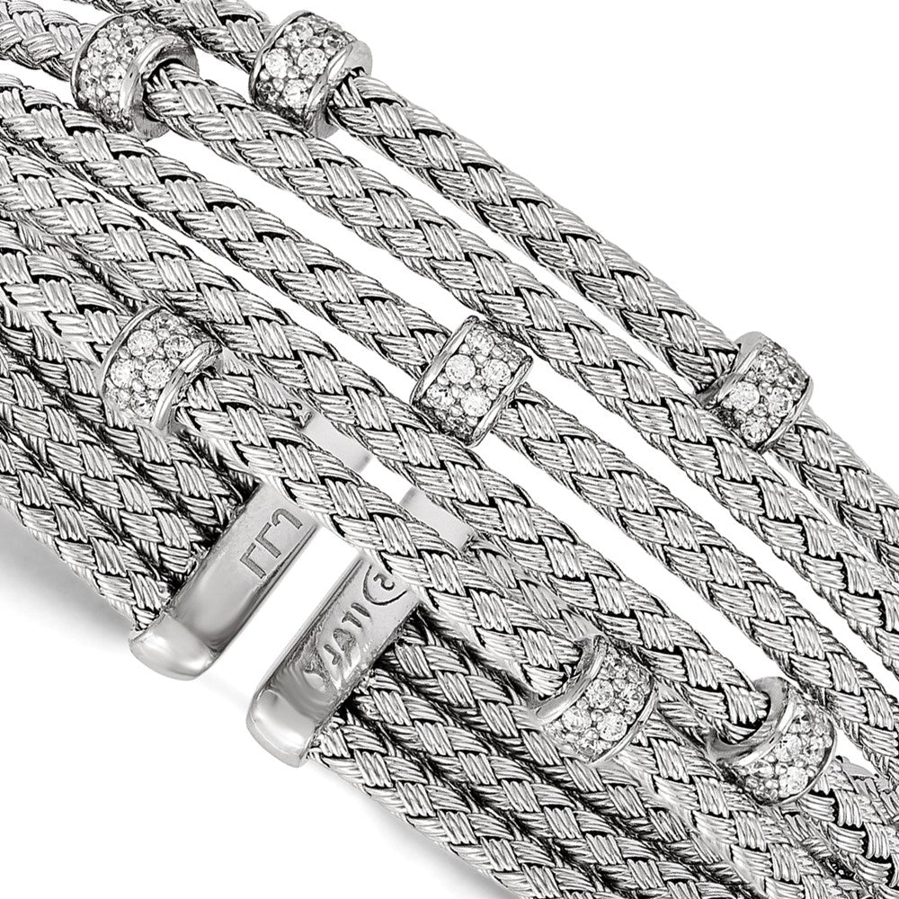 Sterlingsilber Rhodiniert Zirkonia Geflochten Flexibel Manschette
