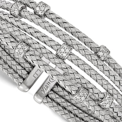 Sterlingsilber Rhodiniert Zirkonia Geflochten Flexibel Manschette