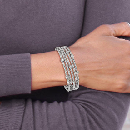 Sterlingsilber Rhodiniert Zirkonia Geflochten Flexibel Manschette
