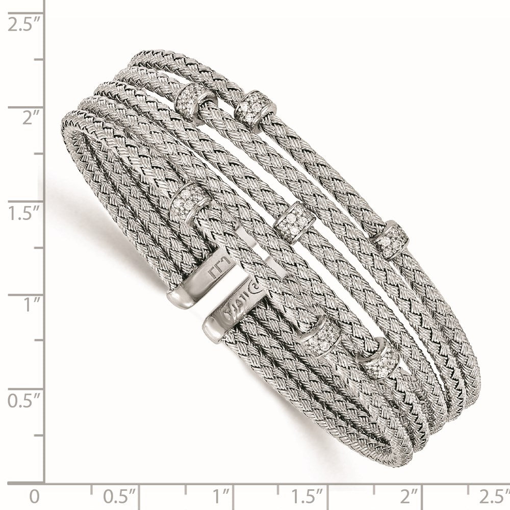 Sterlingsilber Rhodiniert Zirkonia Geflochten Flexibel Manschette