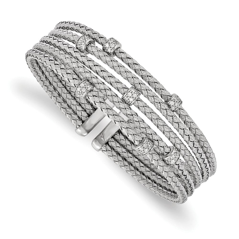 Sterlingsilber Rhodiniert Zirkonia Geflochten Flexibel Manschette