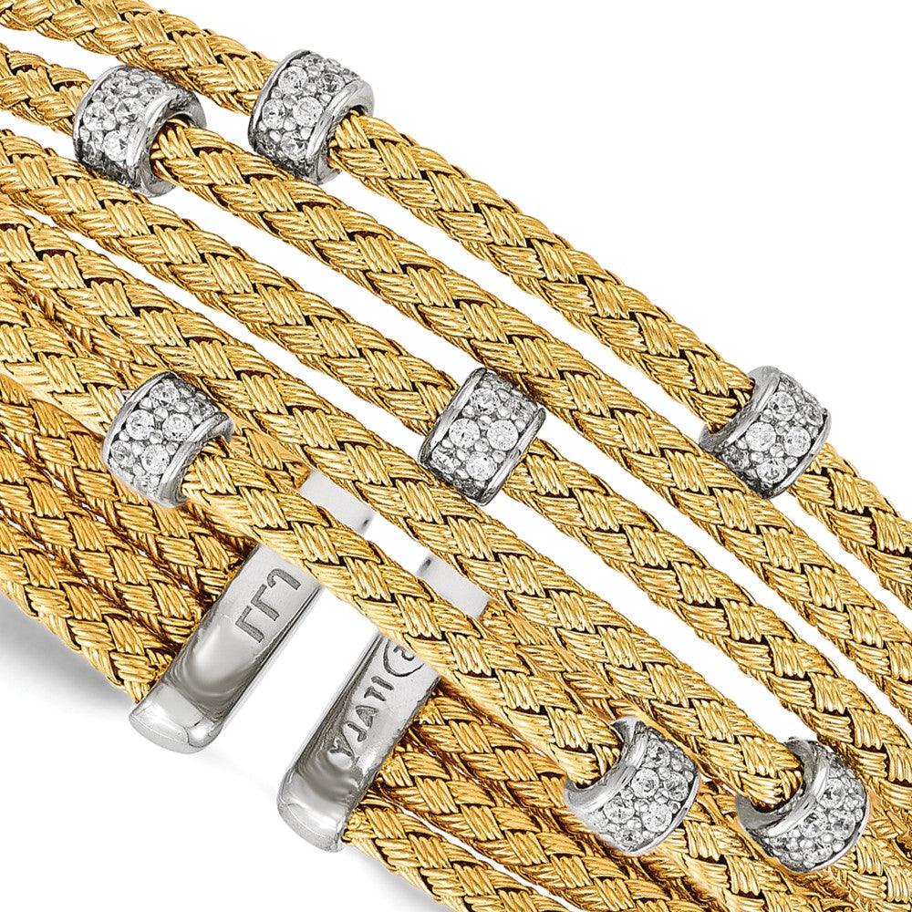 Sterlingsilber Rhodiniert Vergoldet Zirkonia Geflochten Flexibel Manschette