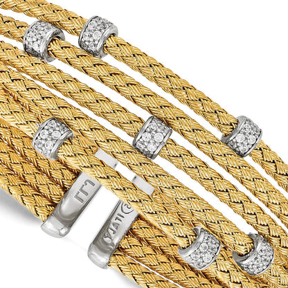 Sterlingsilber Rhodiniert Vergoldet Zirkonia Geflochten Flexibel Manschette