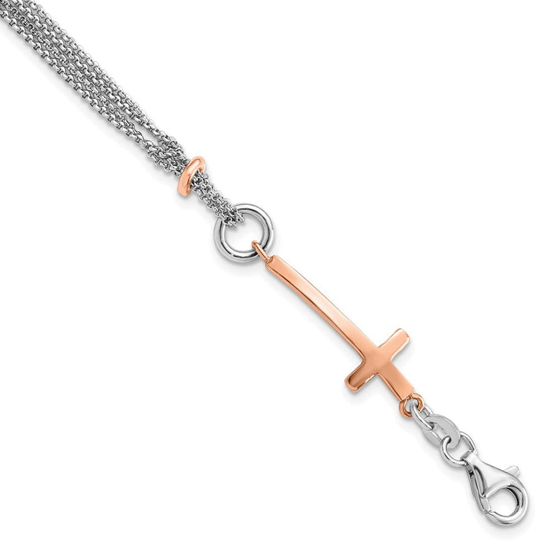 7 Zoll Sterlingsilber mit Roséfarben Kreuz mit 1.5 Zoll Verlängerung. mit Kreuz Armband
