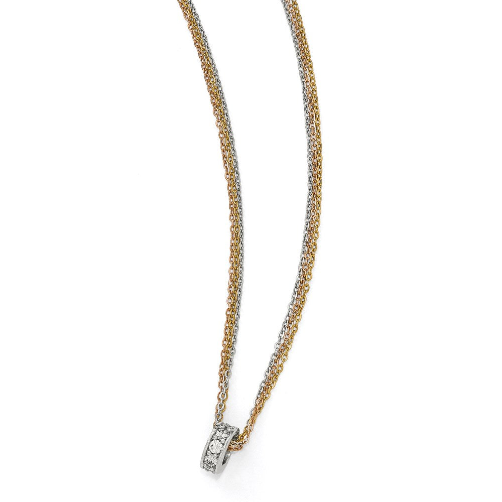 Sterlingsilber Rose & Gelb-tone Zirkonia 3-strand Halskette