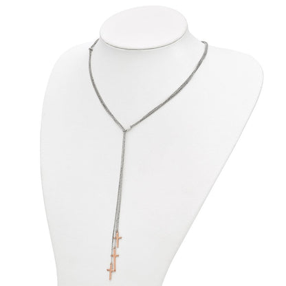 Sterlingsilber 3 Roséfarben Kreuz Adj Up To 24 Zoll Schieber-on Halskette