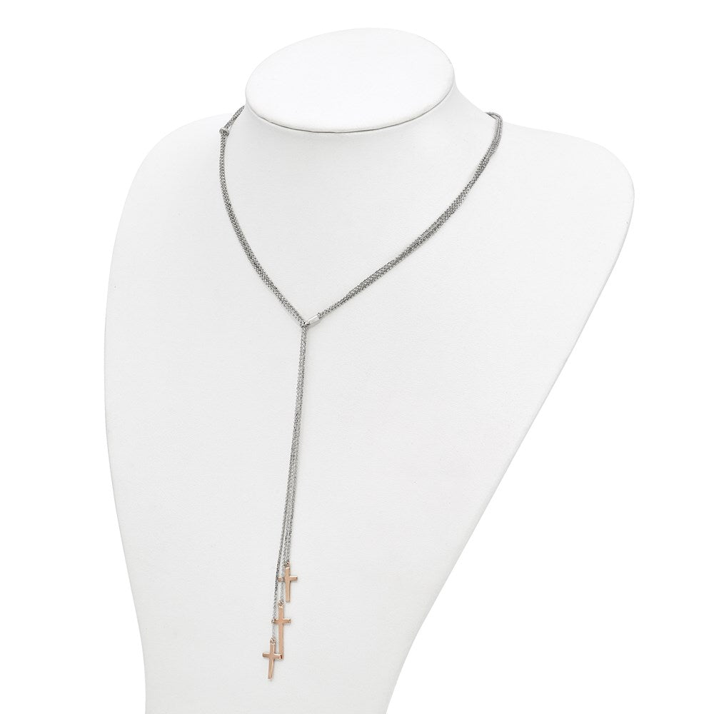 Sterlingsilber 3 Roséfarben Kreuz Adj Up To 24 Zoll Schieber-on Halskette