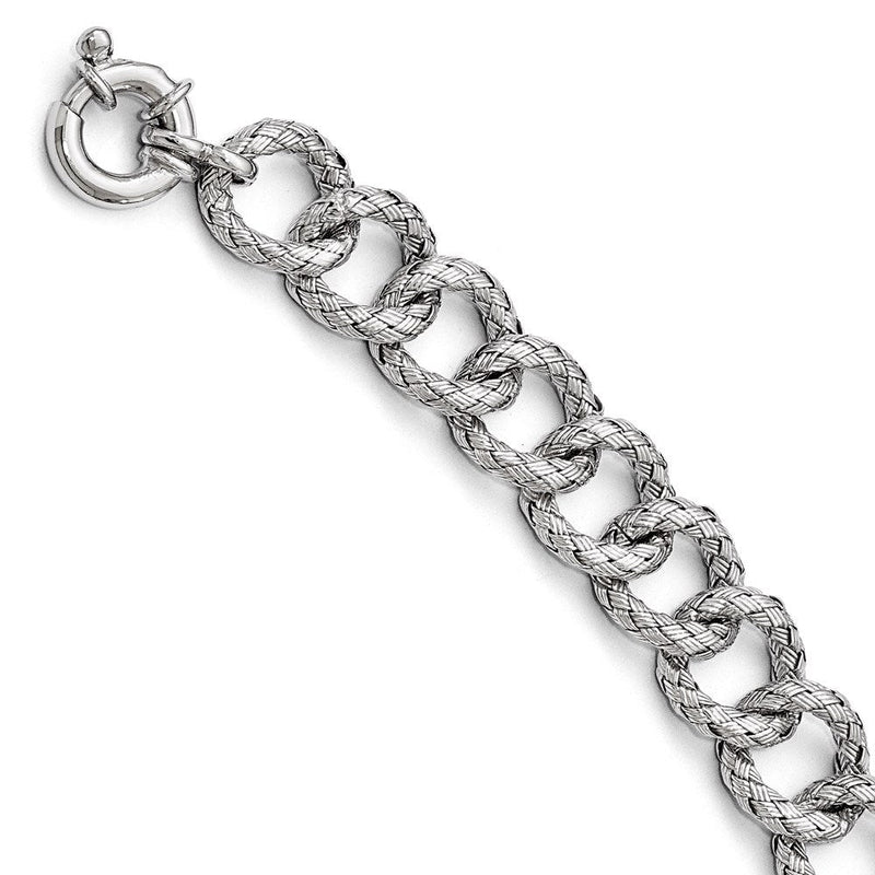 7.75 Zoll Sterlingsilber Poliert Strukturiert Armband- Fantasie Federring