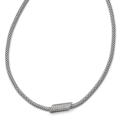 Sterlingsilber Rhodiniert Zirkonia mit 2 Zoll Verlängerung. Halskette