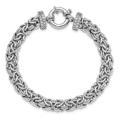 7.5 Zoll Sterlingsilber Poliert und Strukturiert Zirkonia Armband