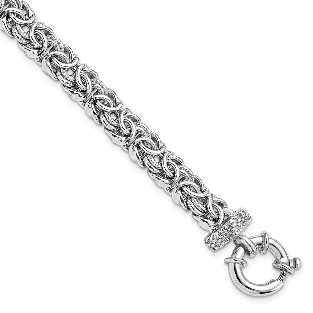 7.5 Zoll Sterlingsilber Poliert und Strukturiert Zirkonia Armband