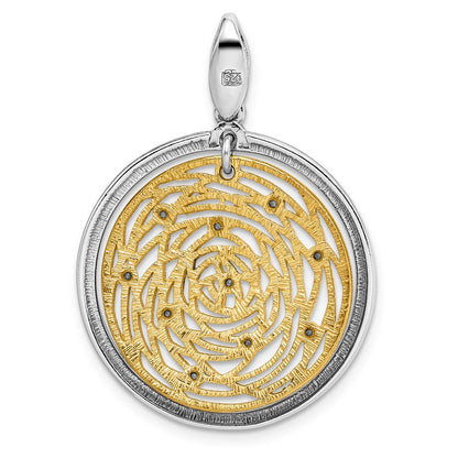 Sterlingsilber Goldfarben Poliert Scratch-finish Zirkonia Anhänger