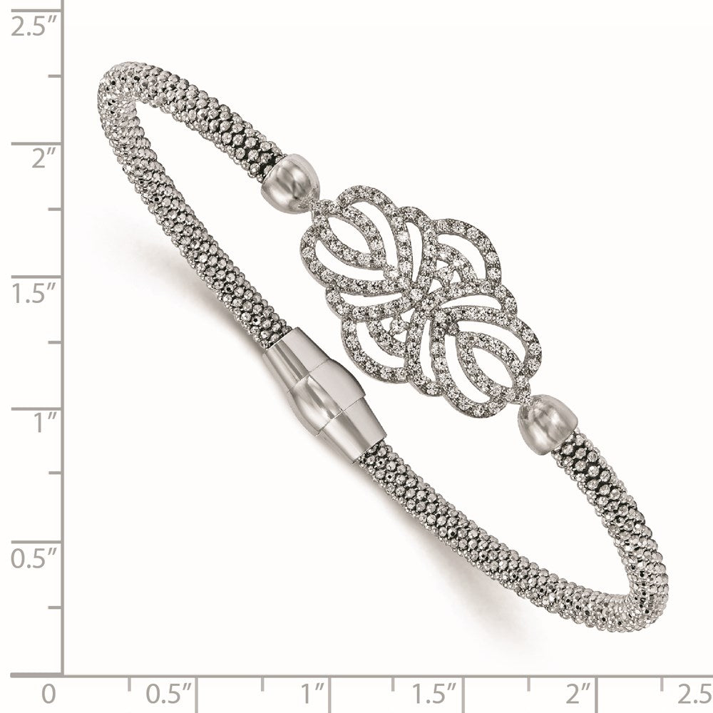 7.5 Zoll Sterlingsilber Poliert Strukturiert Zirkonia Armband