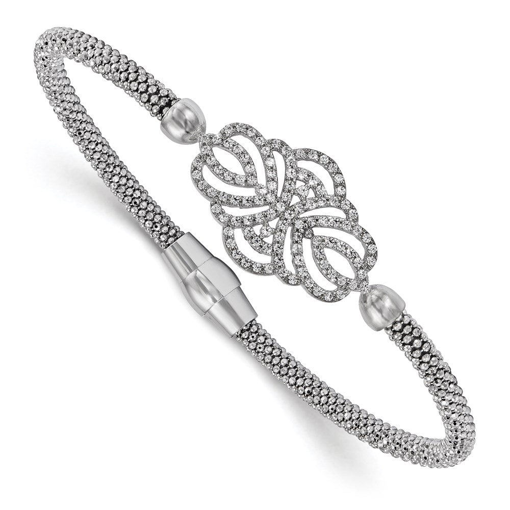 7.5 Zoll Sterlingsilber Poliert Strukturiert Zirkonia Armband