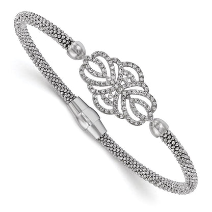 7.5 Zoll Sterlingsilber Poliert Strukturiert Zirkonia Armband