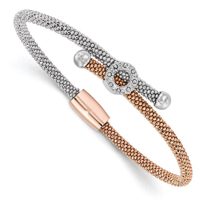 7.5 Zoll Sterlingsilber Roséfarben Strukturiert Zirkonia Armband