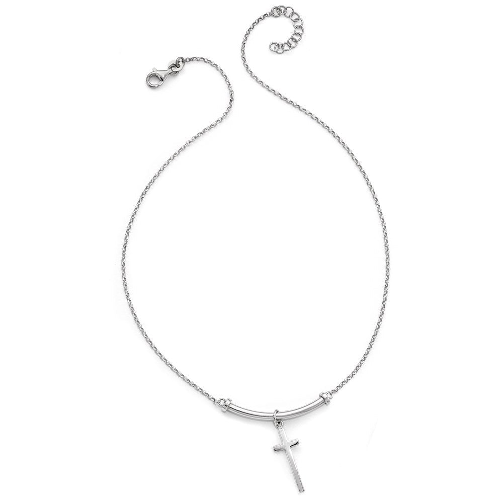 Sterlingsilber Poliert Kreuz mit 1 Zoll Verlängerung. Halskette