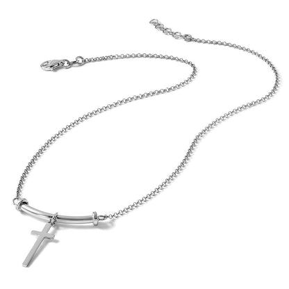 Sterlingsilber Poliert Kreuz mit 1 Zoll Verlängerung. Halskette